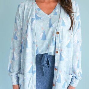 NWT Posh Peanut Disney Elsa Women's French Terry Button Down Size SM (0-6)